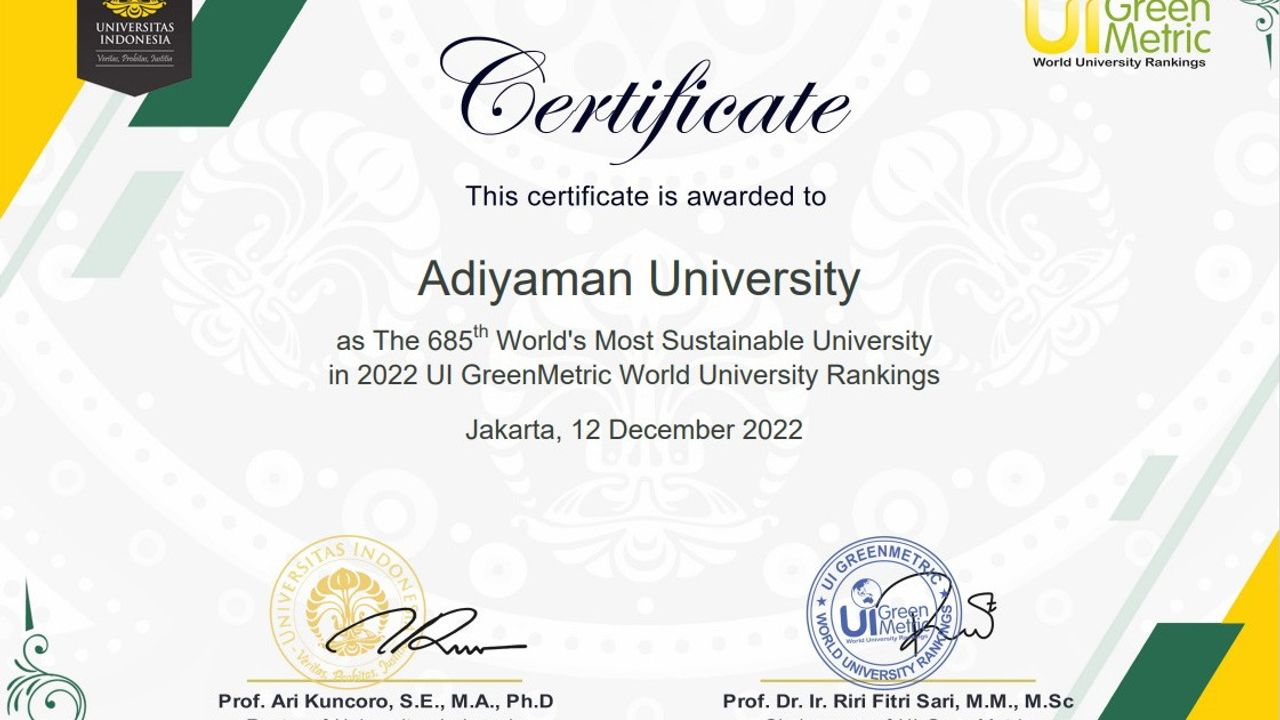 ADYÜ, GreenMetrics Dünya Üniversiteleri arasında üst sıralara yükseliyor