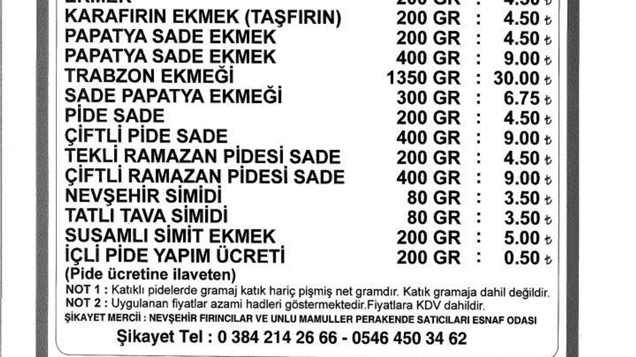 Nevşehir’de ekmek fiyatı arttı