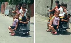 Motosiklete 8 çocuğun bindiği tehlike yolculuk tepkilere neden oldu