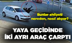 Yaya geçidinde iki ayrı araç çarptı