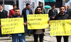 Tekirdağ'da plakaları iptal edilen taksiciler eylem yaptı