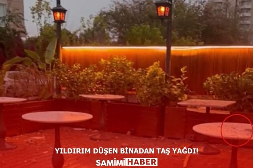 Yıldırım isabet eden binadan taş yağdı!