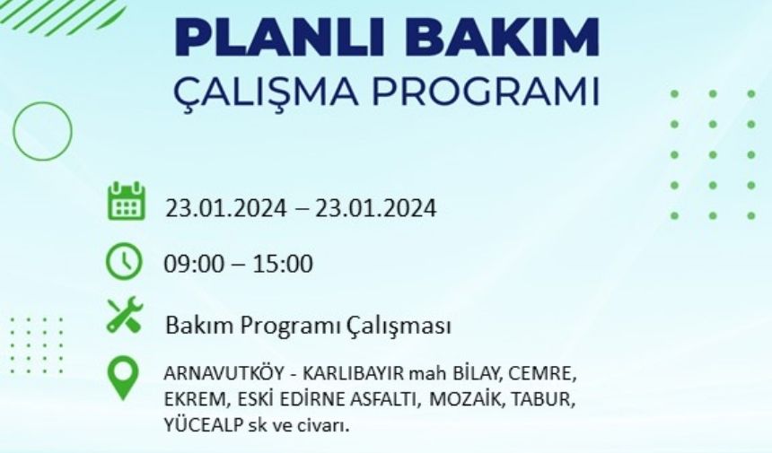 İstanbul 23 Ocak 20 Ocak 2024 Elektrik Kesintisi (Avrupa Yakası)