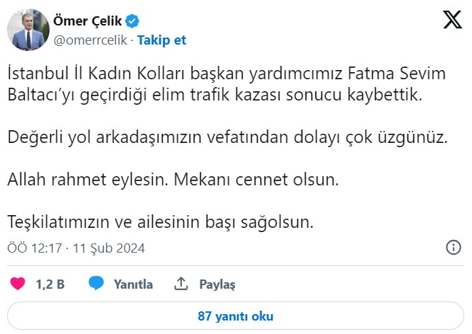 Akp'nin acı günü Fatma Sevim Baltacı hayatını kaybetti!