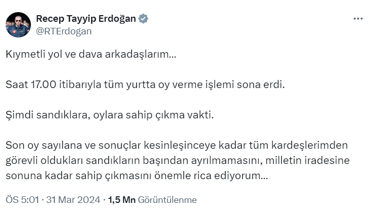 Cumhurbaşkanı Erdoğan: ''Sandıklara sahip çıkın''