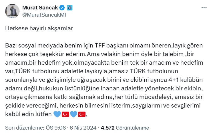 Murat Sancak'dan başkanlık açıklaması