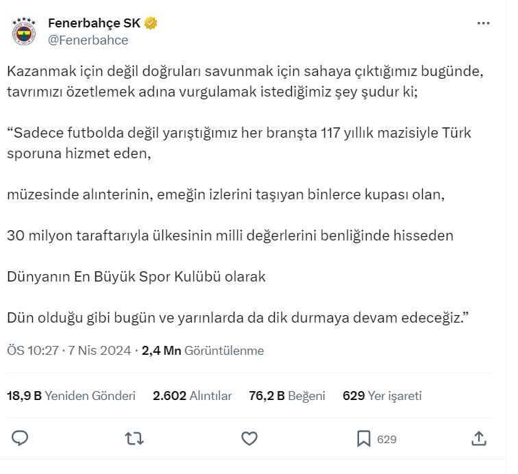 Fenerbahçe Açıklama