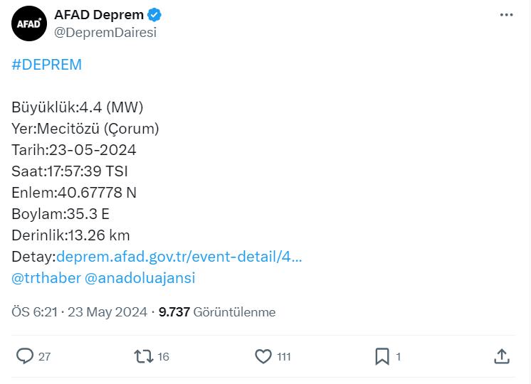 Çorum'da deprem!