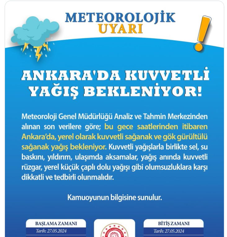 Meteorolojiden Ankara uyarısı