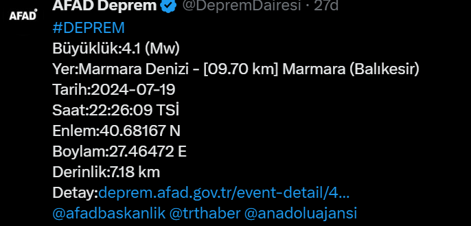 Marmara Denizi'nde deprem!