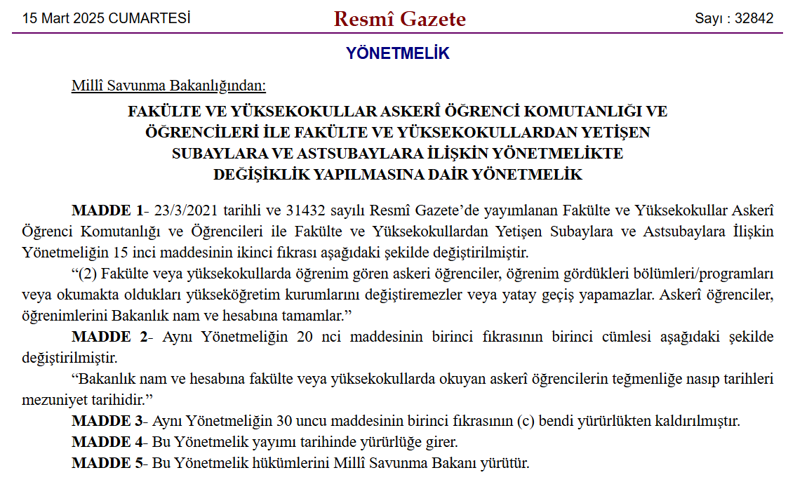 Resmi Gazete Askeri Ogrenci